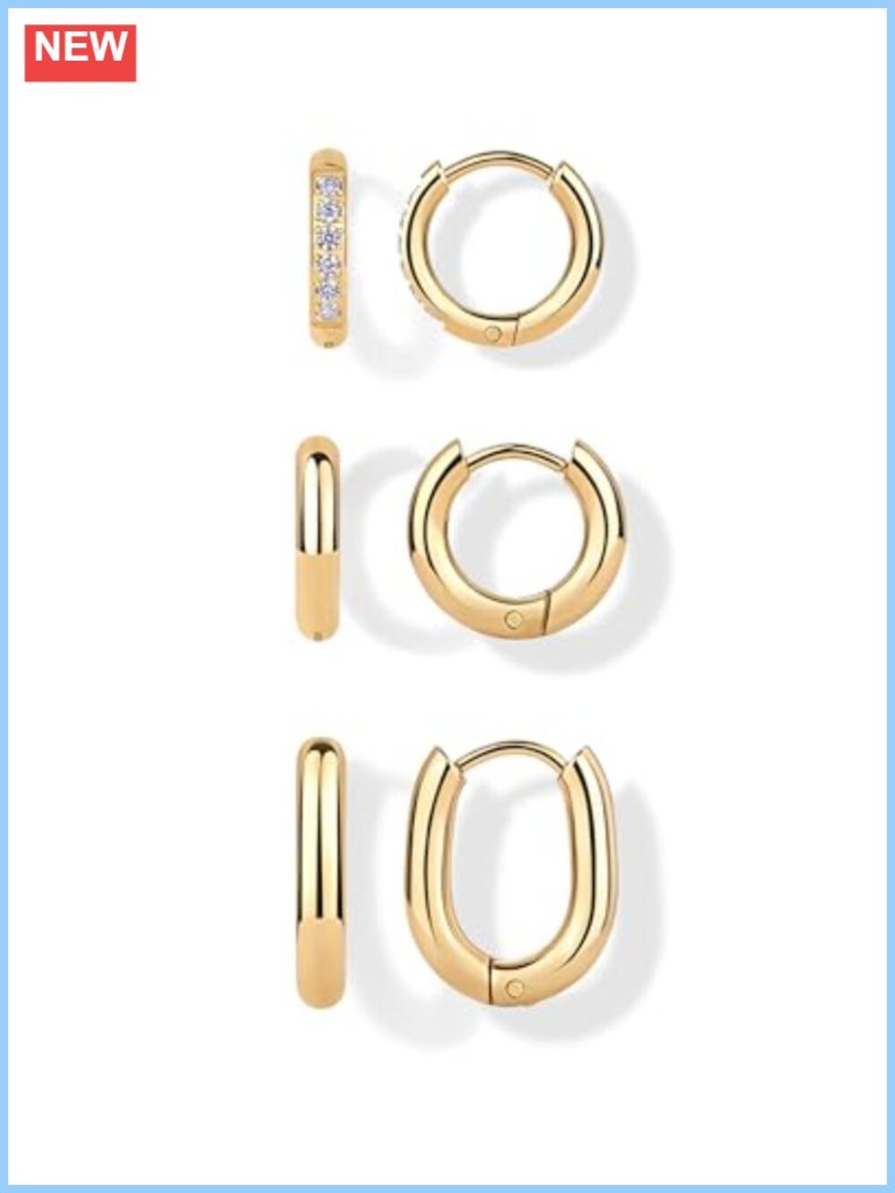 Waterproof Gold Plated Huggie Hoop Earrings Set of 3 Hypoallergenic